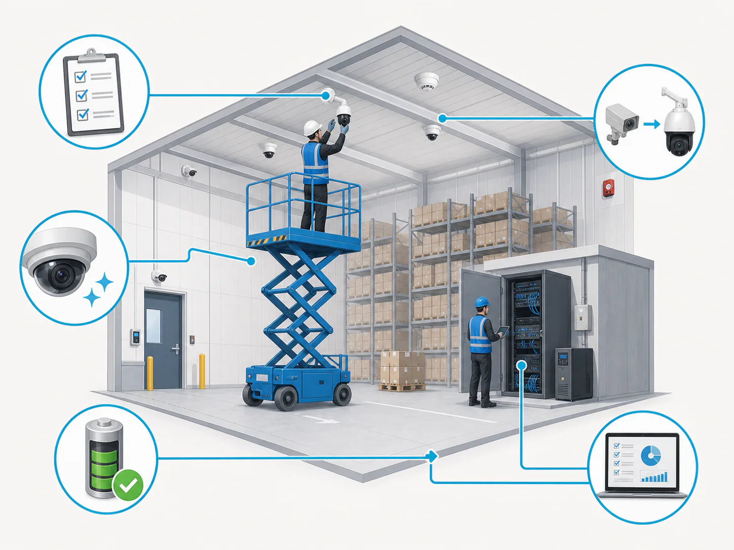 Mantenimiento preventivo con plataforma de elevación dentro de una nave industrial